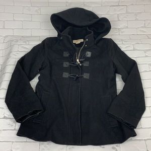 Michael Kors Wool Pea Coat Jacket Black Hooded Size 8 Pockets Snap buttons